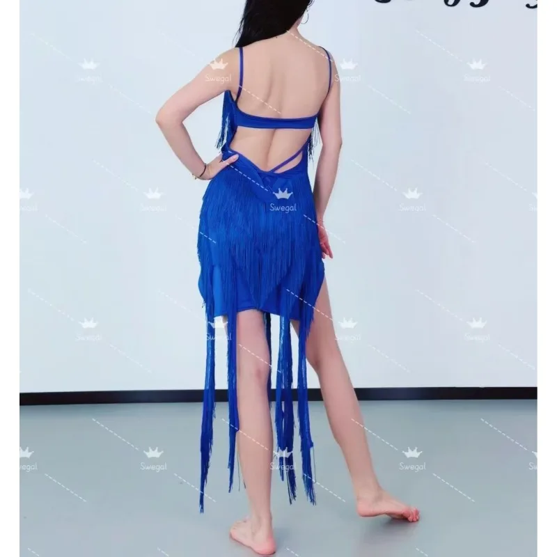 Customized Oriental Drum Dance Belly Dance Costume Blue Tassel Skirt Latin Dance Dress Indian Clothes Women - Image 2