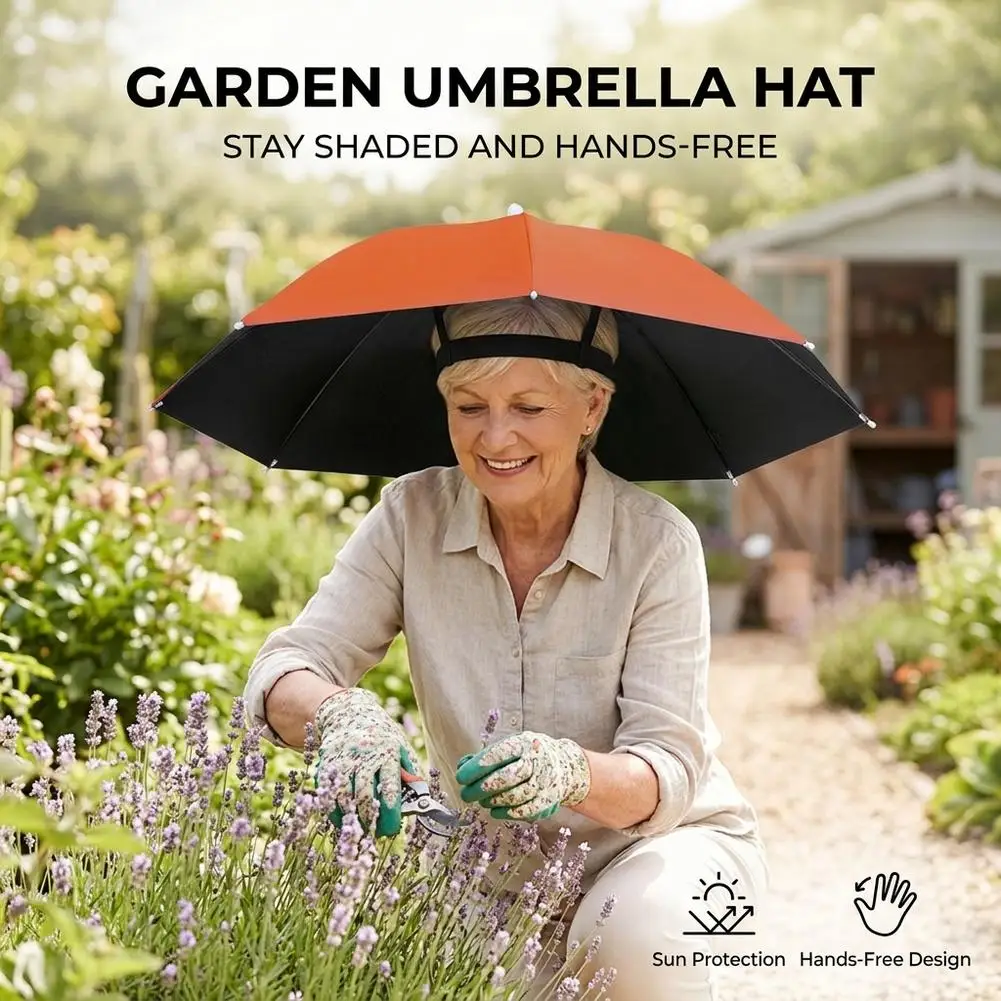 Portable Head-Mounted Umbrella Hat for Fishing Outdoor Hiking Gardening Sun Shade Rainproof Foldable Large Size Headwear