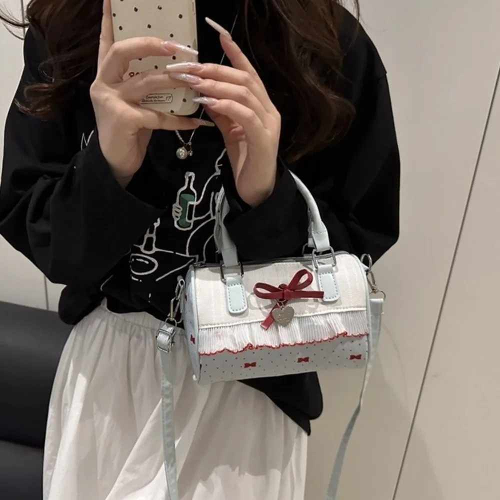 

Messenger Bag Polka Dot Boston Handbag Bow Waterproof Crossbody Bowling Bag Korean Style Single Shoulder Small Square Bag Women