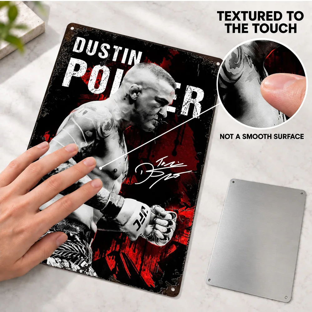 Dustin Poirier MMA Fighter Textured Metal Poster Customized Aluminum Sign Red And Black Illustration Wall Art For Training Room