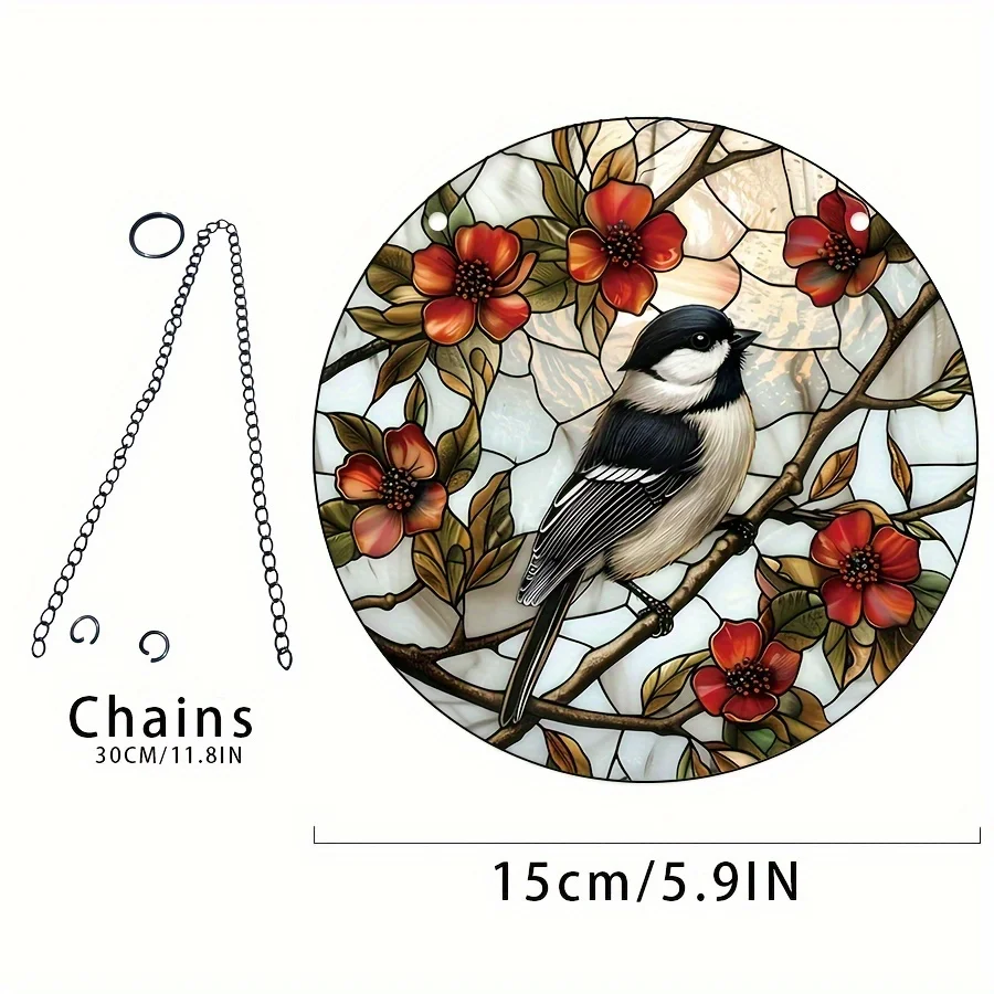 صائد شمس روبن مستدير على الطراز الكلاسيكي ، نافذة ملطخة أكريليك مع سلسلة معلقة ، ديكور جدار الشرفة المنزلية ، ماسك شمس للحيوانات ، 1 ks #4