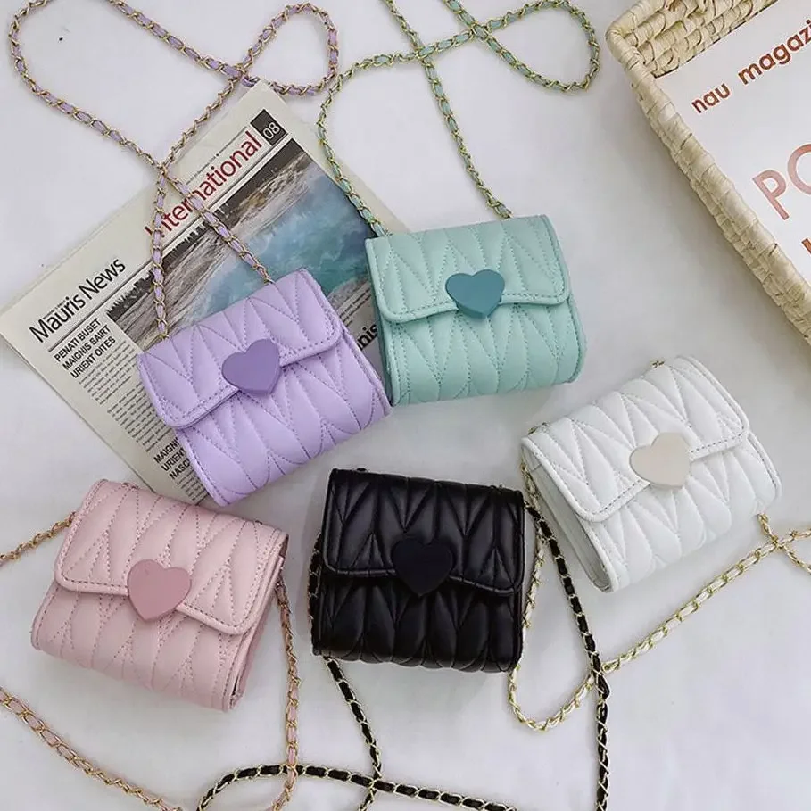 

Fashion Heart Baby Girls Small Shoulder Bags Kids Coin Purse Accessories Handbags Lovely Children's Mini Square Messenger Bag