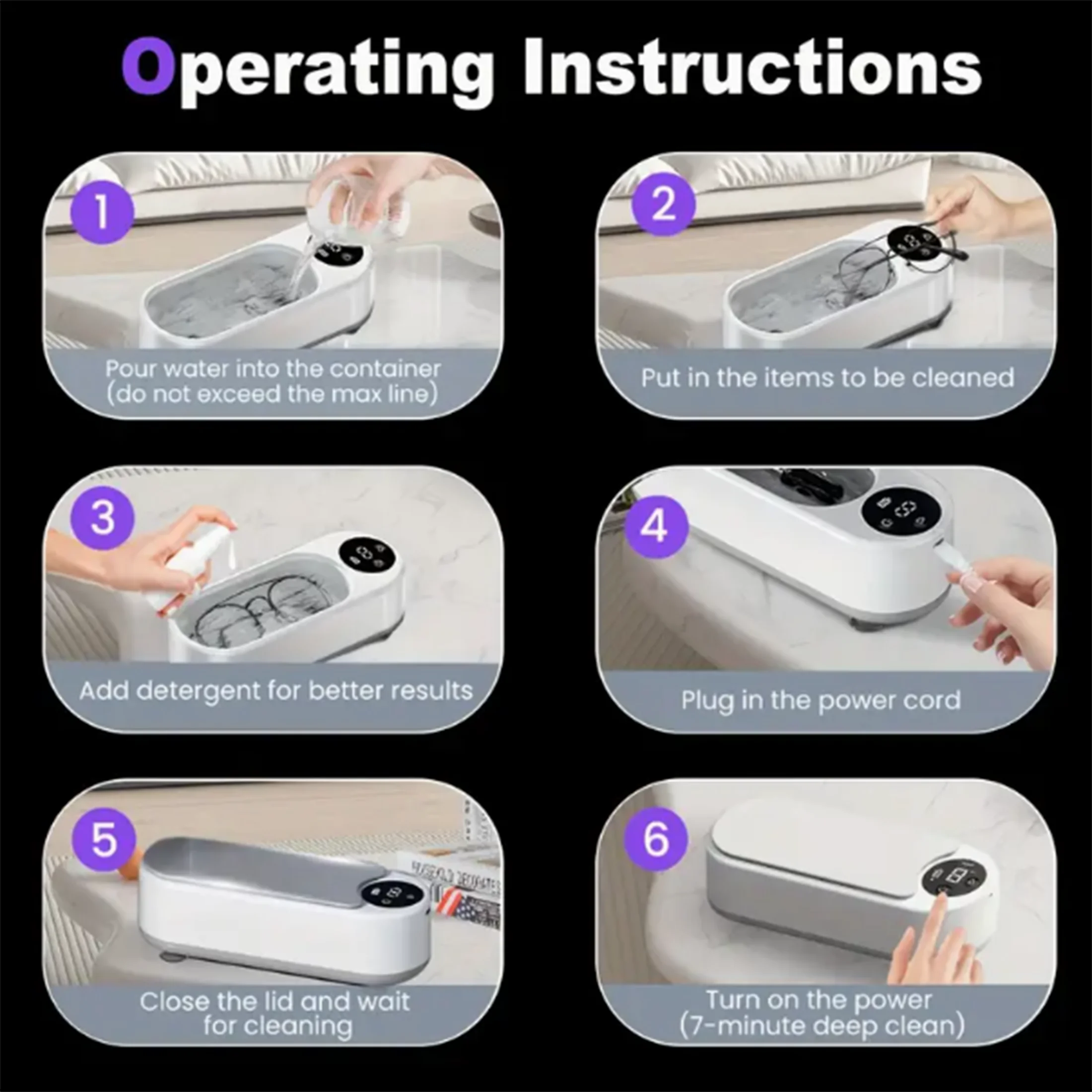 1pc Rechargeable Soundwave technology Cleaner for Glasses, Bracelets, Dental Tools Makeup Brushes - High FrequencyVibration