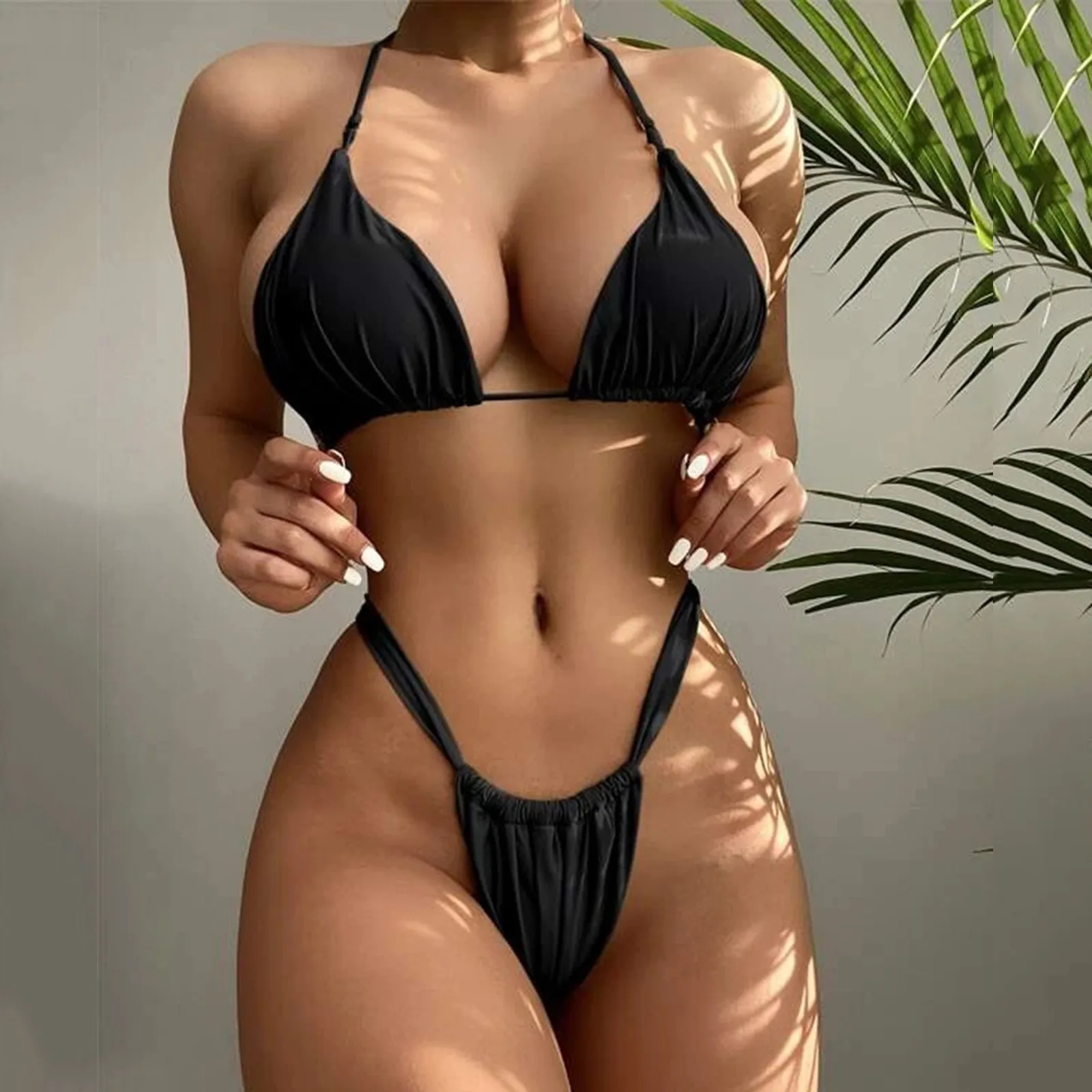 

Sexy String Thong Triangle Swimsuit 2024 Halter Micro Bikinis Suit Women Solid Swimwear 2 Piece Bikini Set Bathing Suit Biquinis