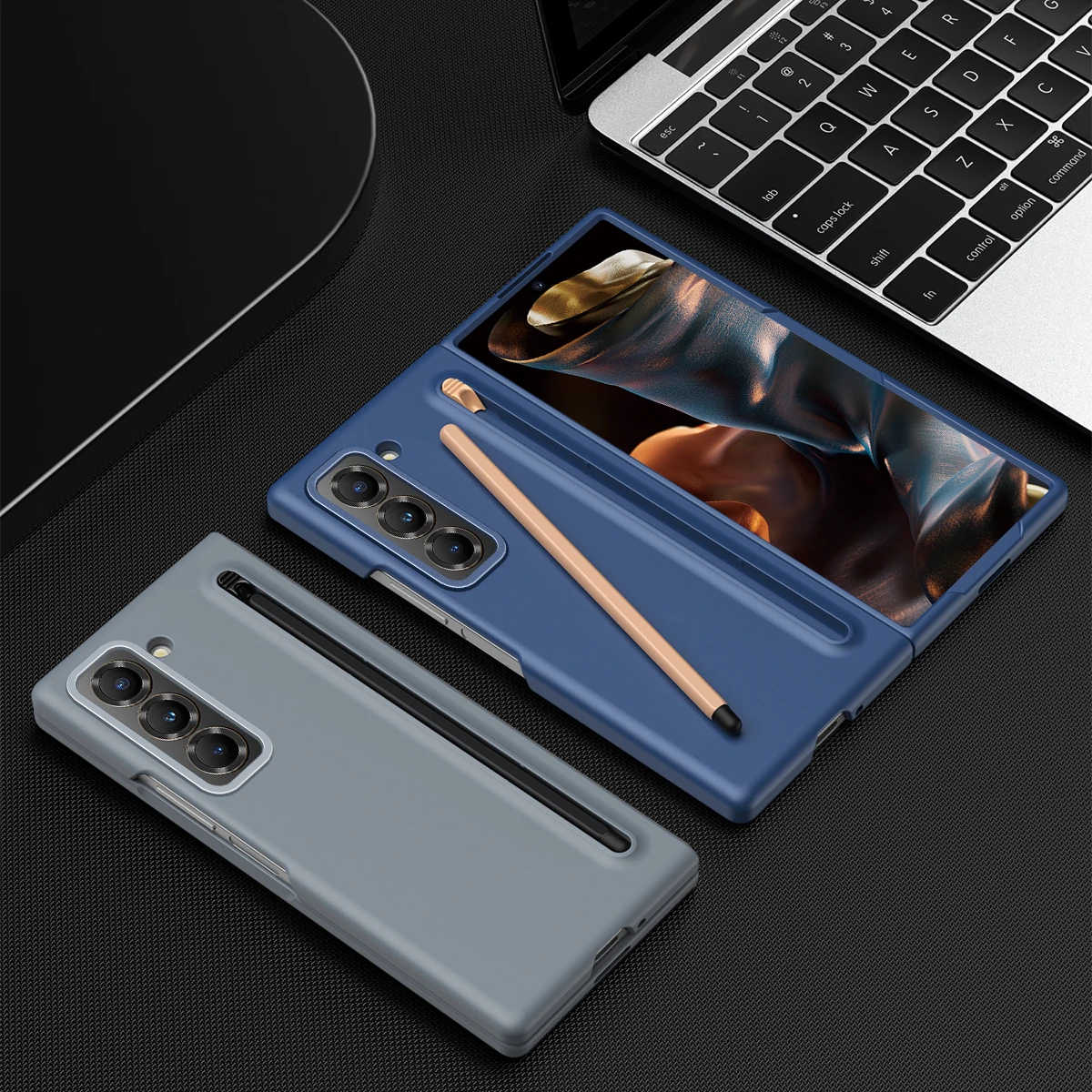 Etui Samsung Galaxy Z Fold 6 5 4 3 Kolor Przyjazny dla skóry Matowy Elastyczny długopis Opcjonalnie z hartowaną folią Wstrząsoodporna twarda okładka — zdjęcie produktu 3