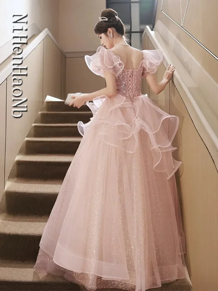 open lace back dress Burgundy Tulle Long A-Line Prom Dress, Cute Off the Shoulder Evening D main image 0