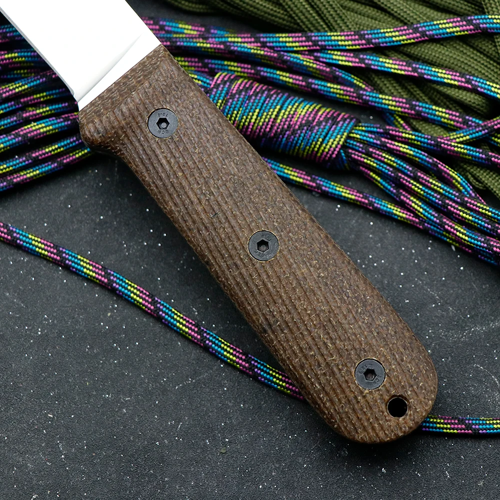Cuchillo fijo con mango de lino y acero DC53, cuchillo recto para caza en la jungla al aire libre, herramienta de bolsillo portátil para supervivencia y acampada