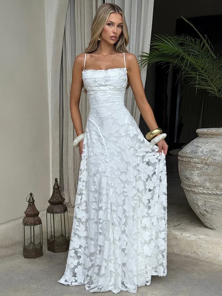 Chaxiaoa Spaghetti Strap Backless Sexy Maxi Dress Women Gown Fashion Off-shoulder Sleeveless Lace-up Evening Club Party Dress - Image 5
