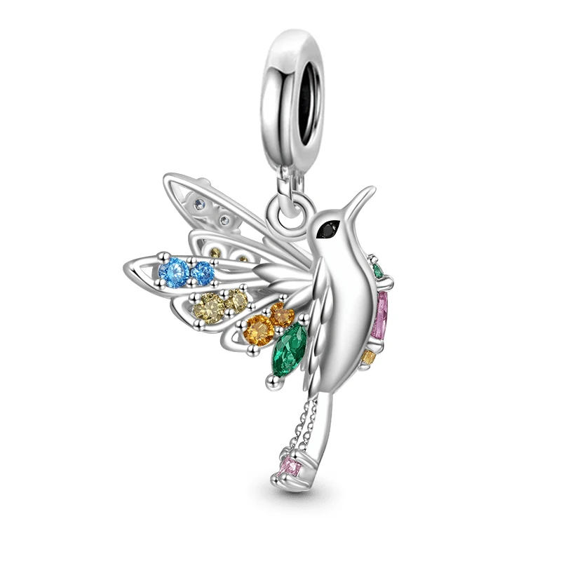 Hot Sale European NEW 925 Silver Colorful Hummingbird Spring Separated Beads Charm Fit Original Bracelet Jewelry For Gift