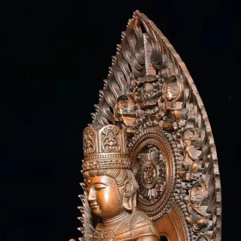Folk Collection Old Boxwood backlight Lotus Buddha Terrace Mahasthamaprapta Bodhisattva Sitting Buddha Amitabha Buddha