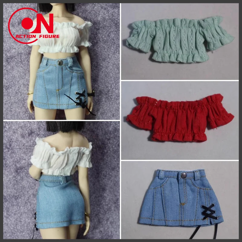 1/6 مقياس أنثى نفخة كم بلوزات قصيرة تنورة الدنيم الملابس نموذج صالح 12 بوصة أنثى الجندي عمل الشكل دمى الجسم #1