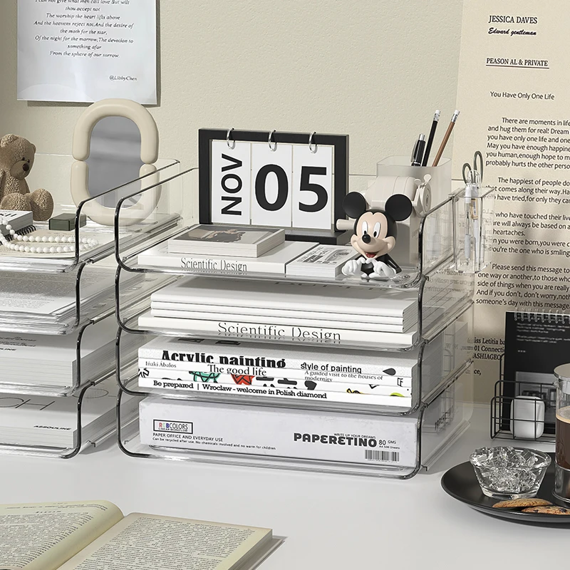 Paper Organizer Letter Tray, 4 Pack Acrylic Stackable Desk File Organizer,Clear File Organizer for Desk, Office Organizer