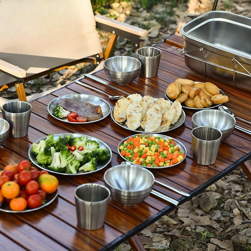 4-Person tableware set 304 stainless steel portable tableware and chopsticks camping picnic camping supplies and equipment