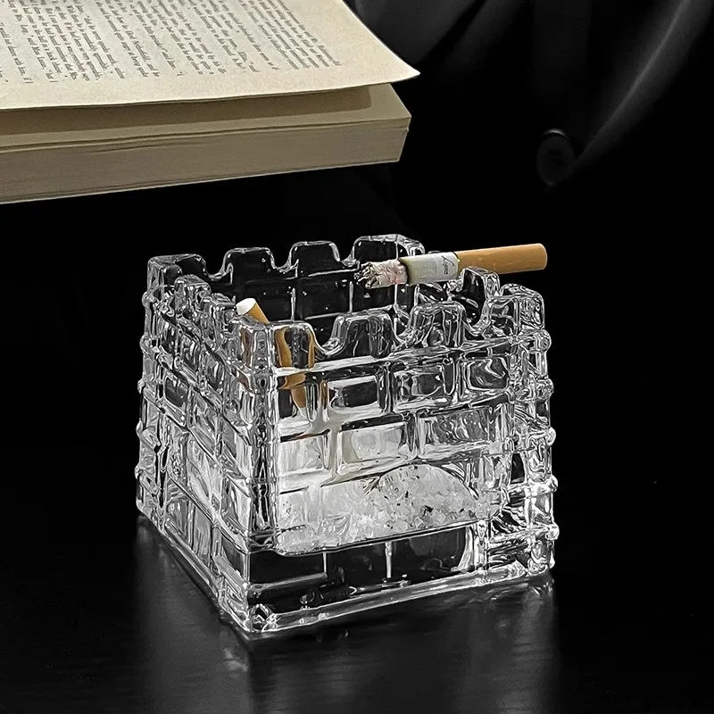 Vintage Crystal Glass  Square Castle Transparent Ashtray Ancient Luxury Ashtray Cigar Smoking Accessories Gifts