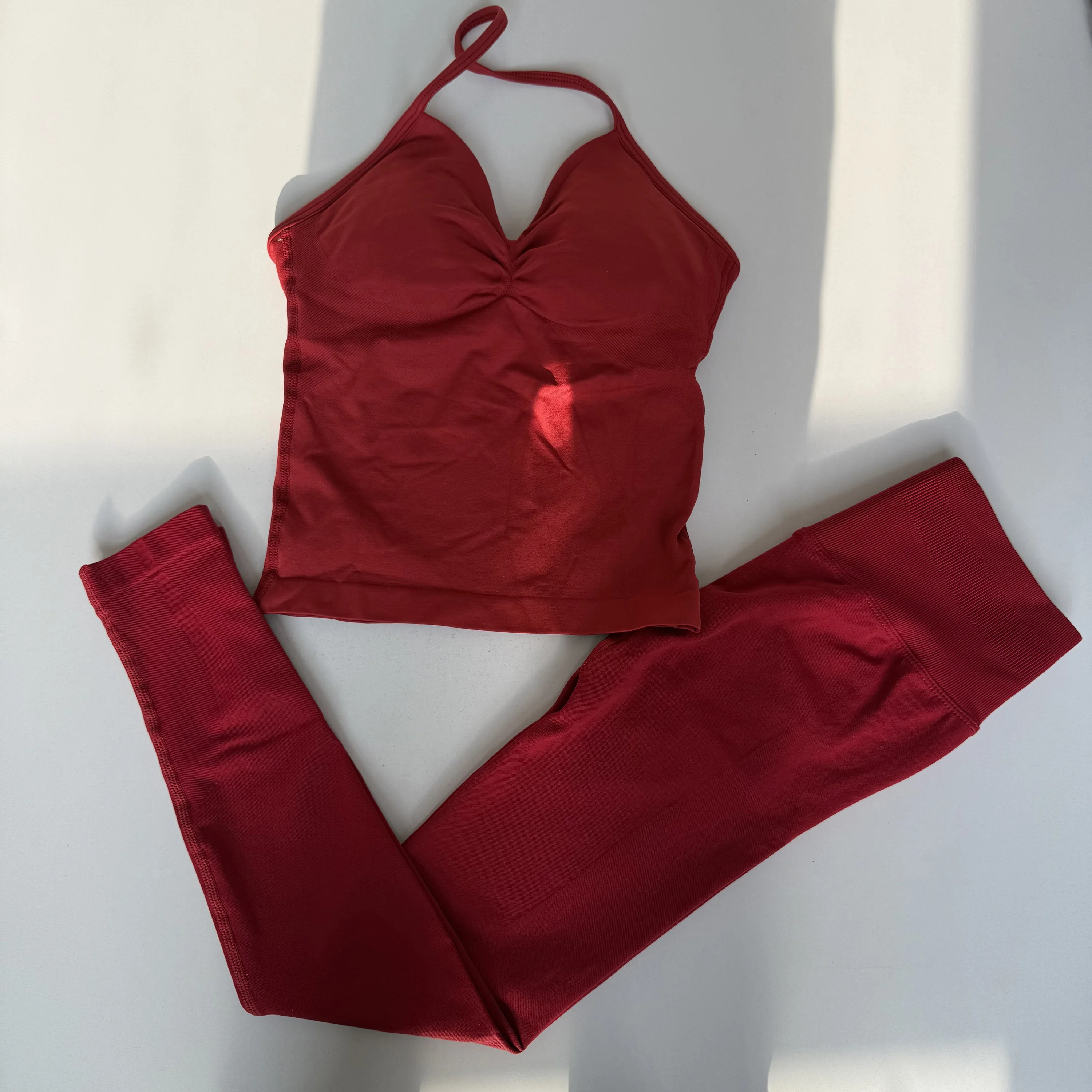 2-teiliges Sport-Set für Damen: Push-Up-Yogahose mit Rückenlöchern, Fitness-BH, High-Waist-Leggings, nahtlose Tights, Trainingsanzug – Detail 18