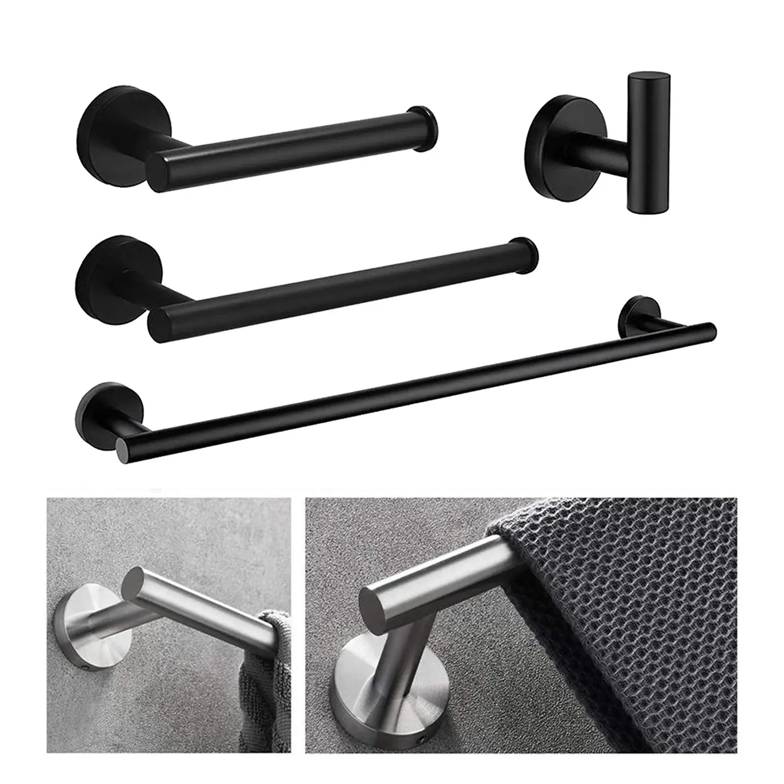 4x Modern Towel Bar Rack Holder Robe Hook Set Bath Accessories Bathroom Hardware