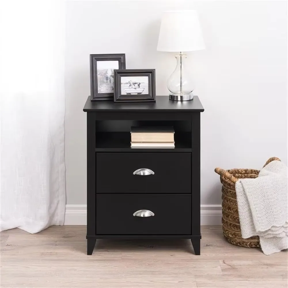 Yaletown Traditional 2 Drawer High Bedside Table Side Table with 2 Drawers and Open Shelf 16 D x 23 W x 28 H inches