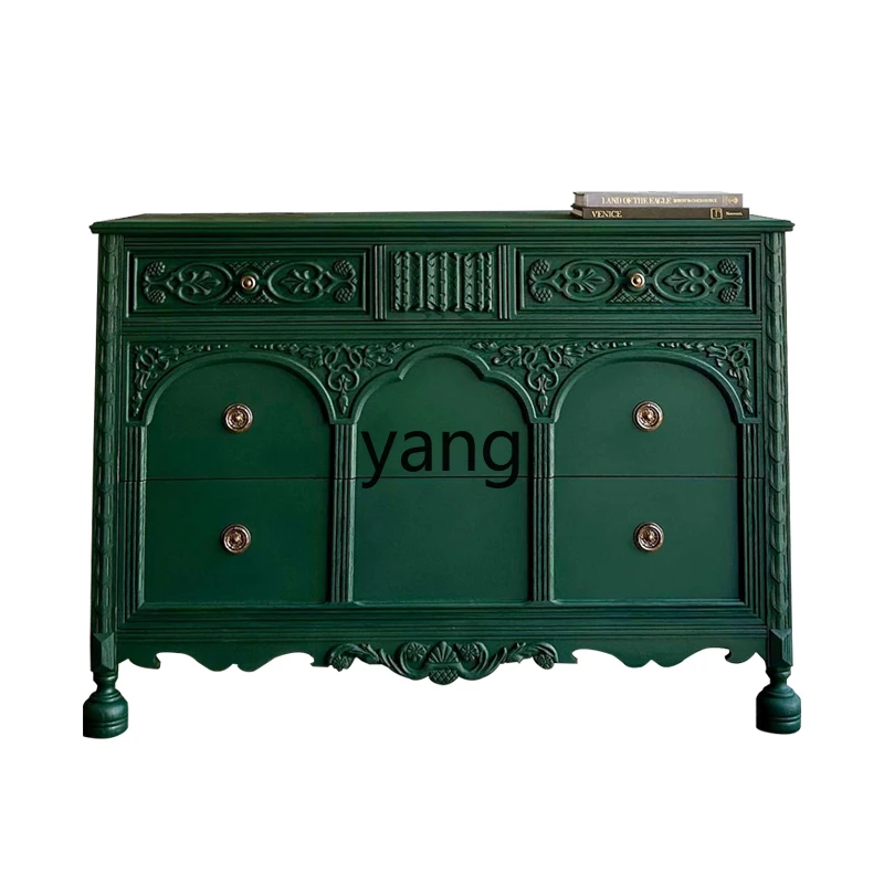 

LMM living room carved porch cabinet villa entry solid wood American retro partition cabinet
