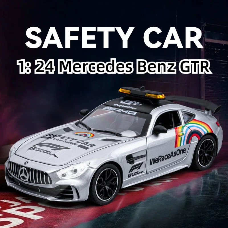 

Модель спортивного автомобиля Mercedes Benz GTR, модель из сплава, 1:24, со звуком и фотографией, детские игрушки, украшения, подарки