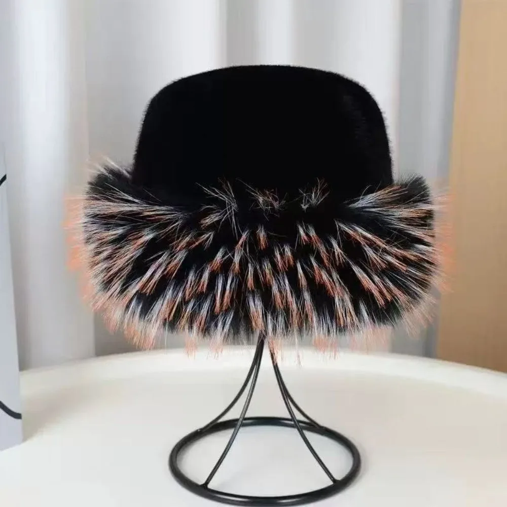 Fashion Warm Bucket Hat Korean Style Faux Fur Fluffy Warm Hat Thicken Brimless Mongolian Hat Autumn Winter