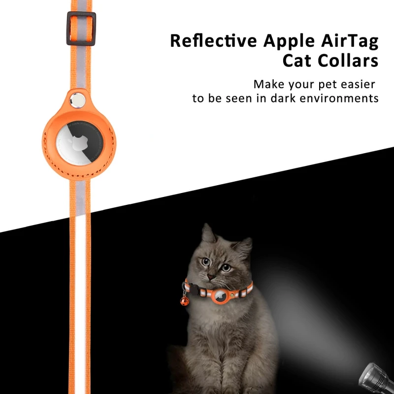 Reflective Pet Tracking Collar for Cat and Dog, Nylon Bell Pendant, Airtag Holder Strap, Puppy Anti-Lost Collar, Pet Supplies