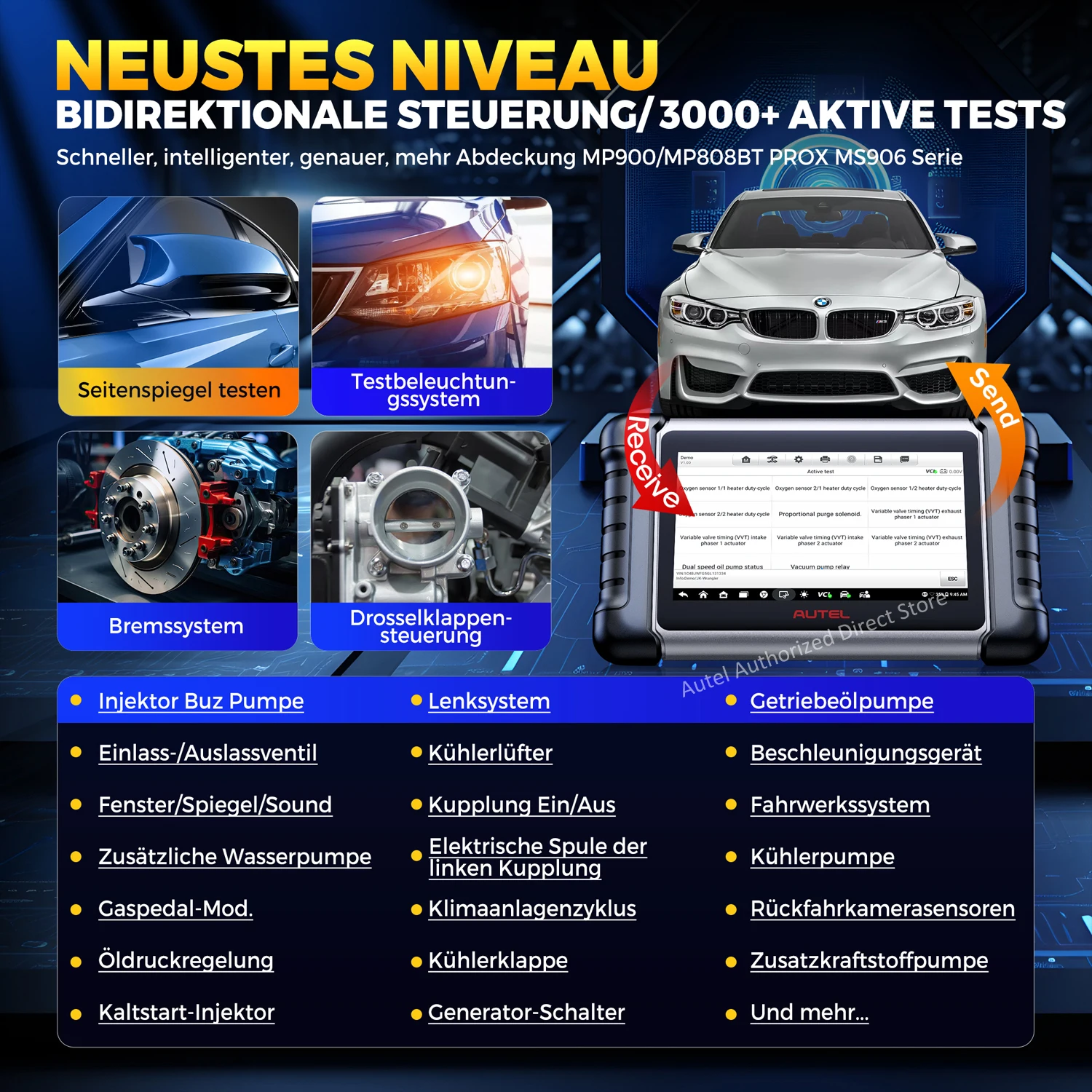 Autel MaxiCOM MK808BT PRO Kabelloses OBD2-Diagnosegerät, Kfz-Scanner, Diagnose aller Systeme, 3000+ Tests, PK MK900BT MK808S – Detail 7