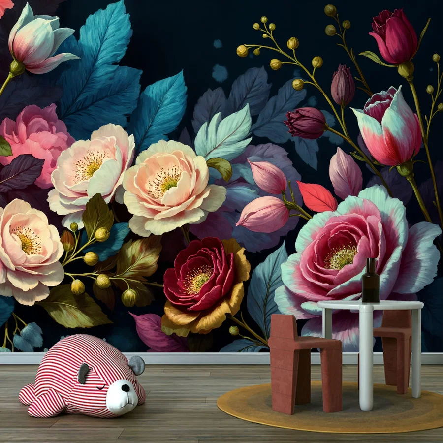21+ Waterproof Peel n Stick Wallpaper for Living Room Wall Art Papers Home Decor Panel Bouquet Botanical Flower Rose Mural Print