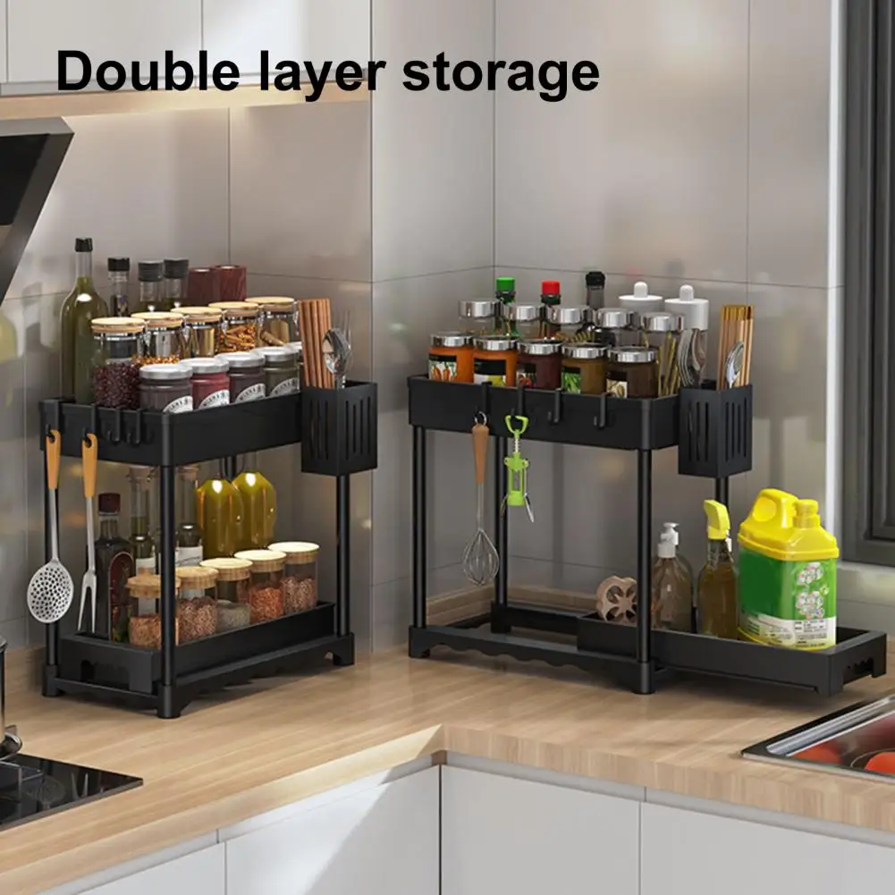 Double-layer Drawer Storage Supplies Organizer 2 Tier under Sink Storage Rack Easy Assembly Organizer for Kitchen Bathroom