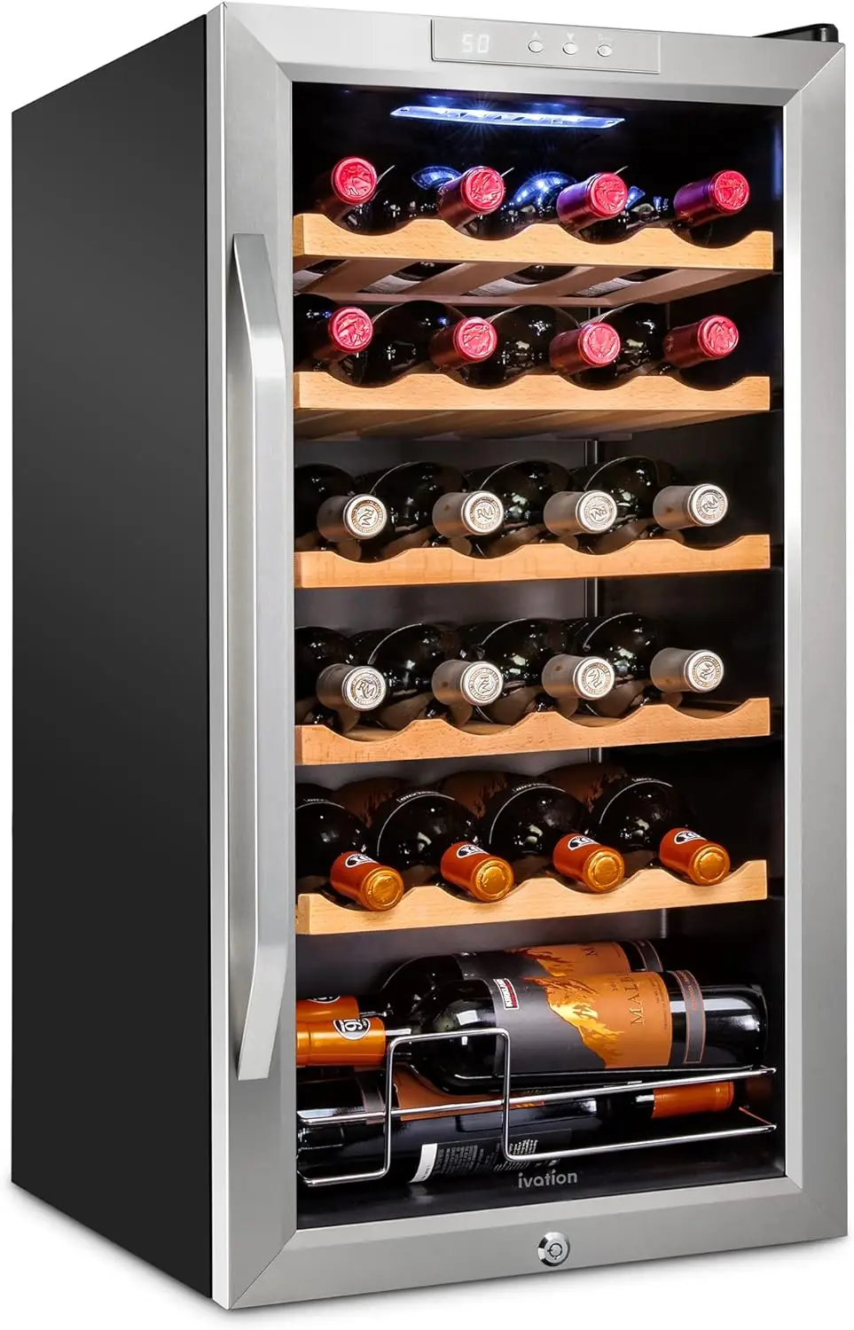 Ivation 24 Bottle Compressor Wine Cooler Refrigerator w/Lock | Large Freestanding Wine Cellar For Red, White