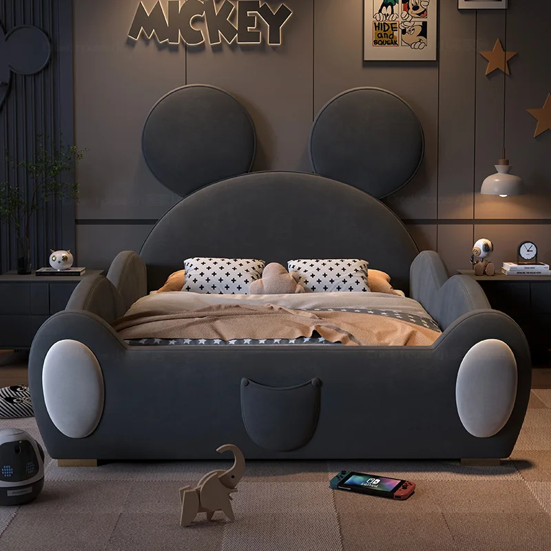 Children's boy Mickey Mouse cartoon bed Mickey simple modern leather single child creative bed