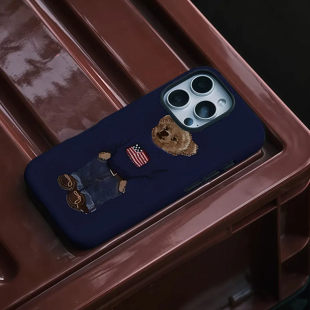 Ralph Lauren Teddy Bear 2-in-1 Phone Case For iPhone 17 16 15 14 13 Pro Max Air 16e INS Flower Hard PC Bumper Cover Coque view 6