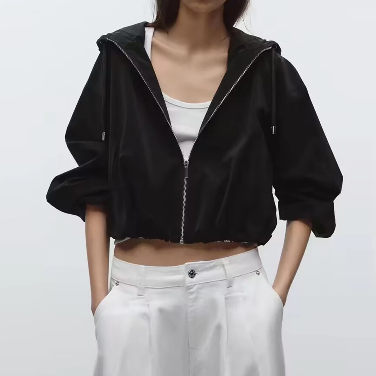 Herbst 2025, Faion Color Blo Long Sve Warm-Jackenmantel für Damen, Z Commuting Sle, lockere Passform, mittlere Länge, Reißverschluss