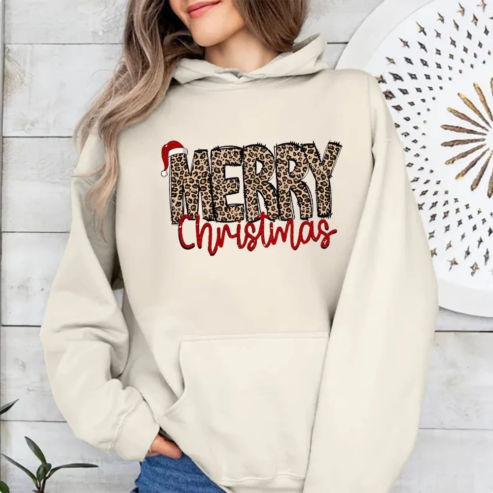 

Trendy Hoodie Graphic Merry Christmas Leopard Print Elements Unisex Pullover Shirt Cusal Long Sleeve Sweatshirt For Tops