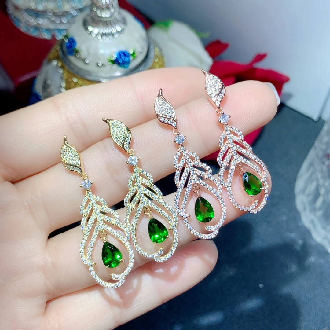 

Natural diopside earrings Sterling Silver 925 Ladies Luxury Ladies Wedding Gift Free Shipping Certified Boutique Jewelry