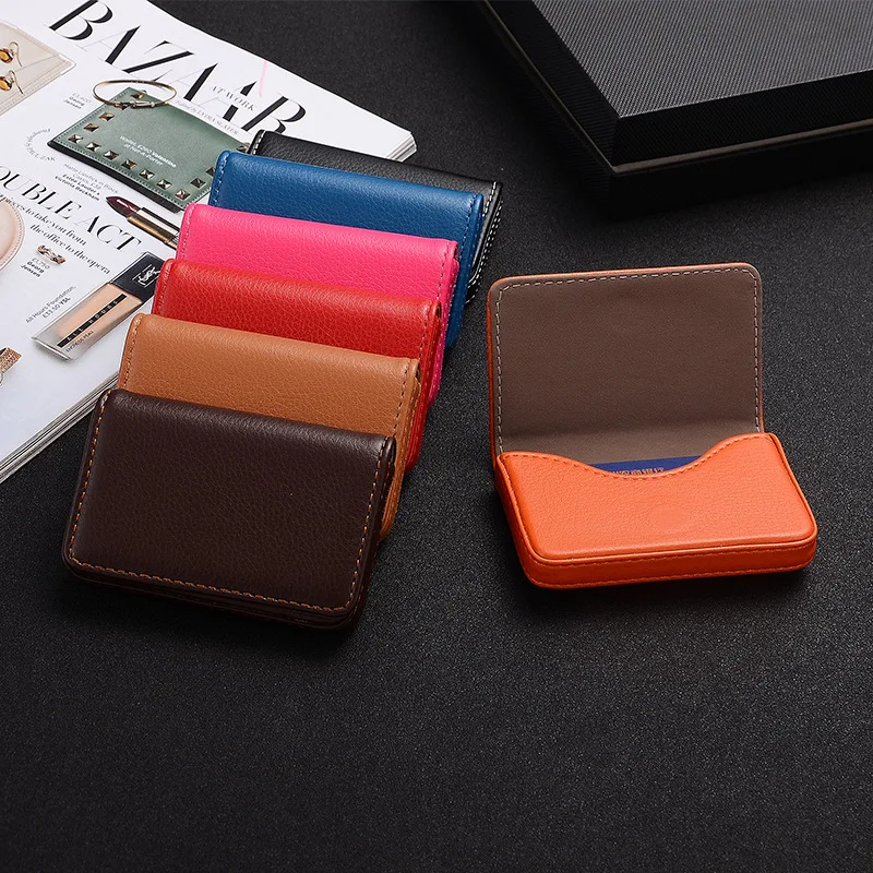 1pc PU Leather Business Card Holder With Magnetic Buckle Slim Pocket Name Card Holder Large Capacity Portable Credit Card Case