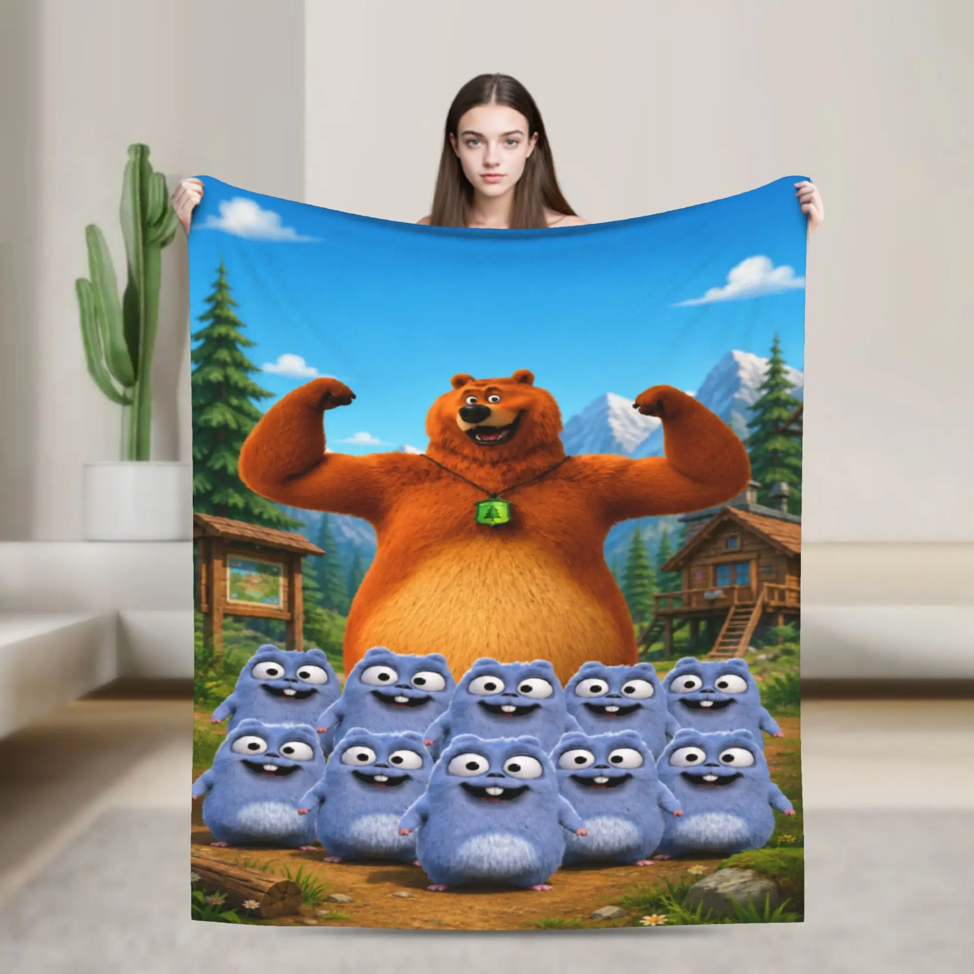 Grizzly And Lemmings  Throw Blanket for Couch  Fuzzy Soft Plush Blanket 50x60 Inches Multi-size Bedspread for All Seasons