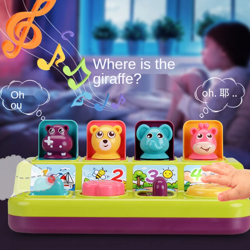 Creative Cute Cartoon Animal Shape Peekaboo Pop-Up Interactive Game Puzzle Toy with Music Kids Gift