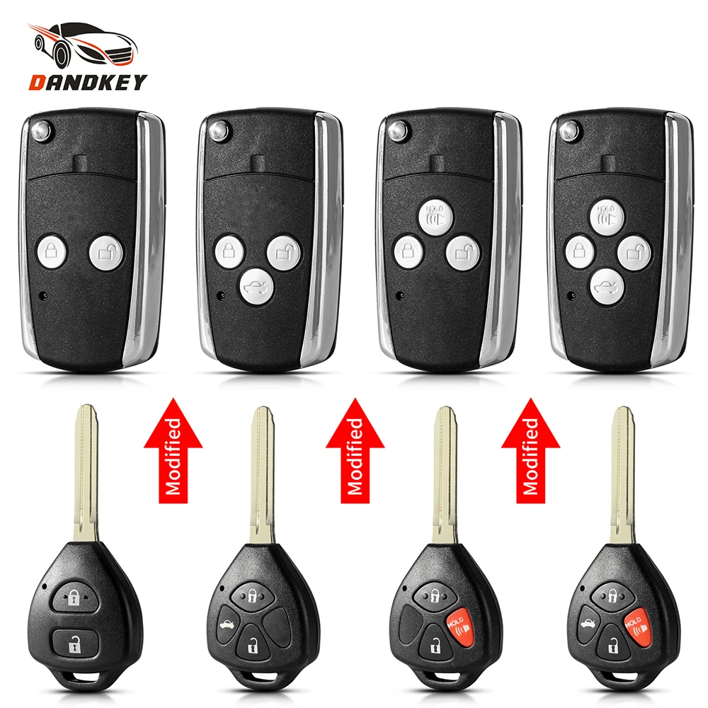 Dandkey Modified Filp Remote Key Shell For Toyota Camry 40 Corolla Scion RAV4 Avalon Reiz 4Runner 2/3/4 Buttons Car Key Case