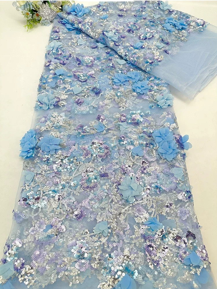 

1yard soft mesh fabric 3D chiffon flower embroidery telas con bordado diy evening dress designer customizes fabric for clothing
