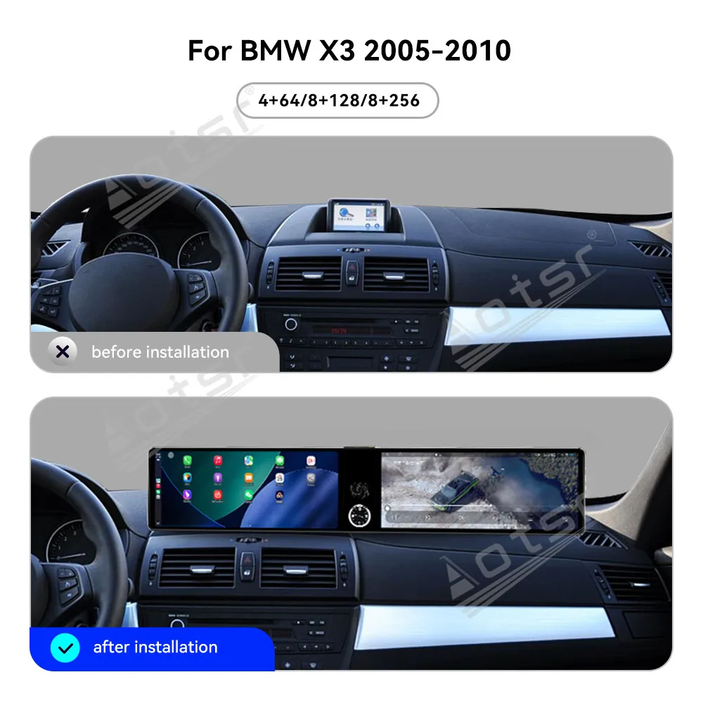 

12,3-дюймовый HD автомобильный радиоприемник с двойным экраном для BMW X3 2005-2010, автомобильный мультимедийный видеоплеер, GPS-навигация, Carplay, автомобильный радиоприемник, WIFI