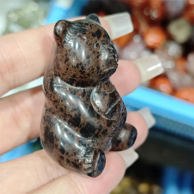 Natural Red Obsidian Bear Carving Energy Gem Reiki Healing Fengshui Home Office Decoration Gift 1pcs