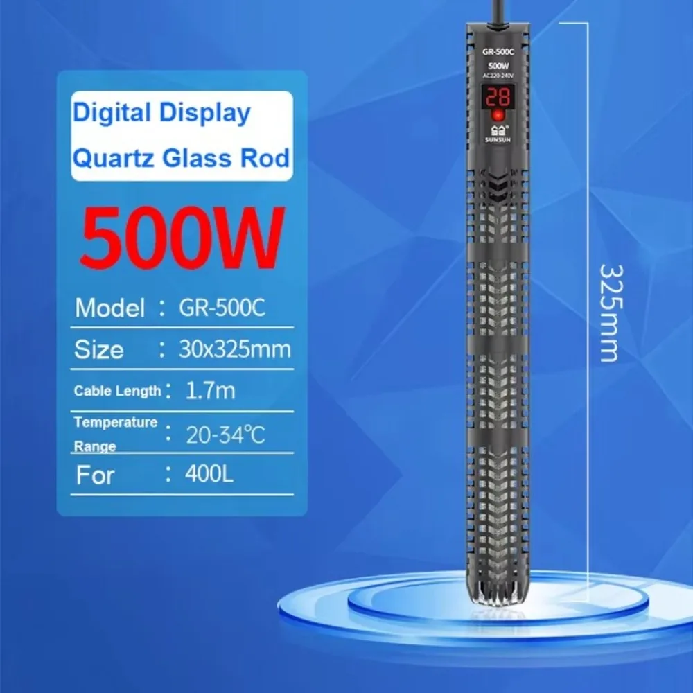 

Quartz Glass Aquarium Submersible Heater Adjustable Temperature LCD Display Fish Tank Heater 20-34°C Non- Glass