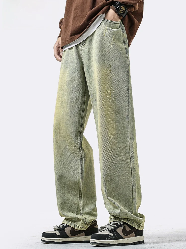 

Мужские джинсы в американском стиле ретро, летние тонкие свободные прямые длинные брюки из смеси хлопка, молодежные модные износостойкие застежки-молнии с низкой талией