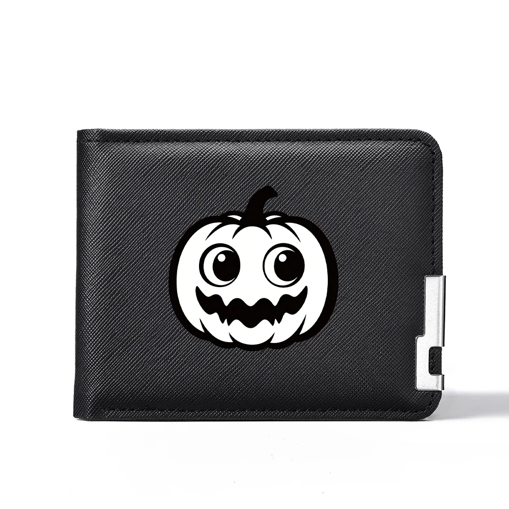 Cute Halloween Pumpkin Cartoon Print Short Wallet Men Bifold Purse Multi Card Holder Student Coin Wallet Fashion Gift