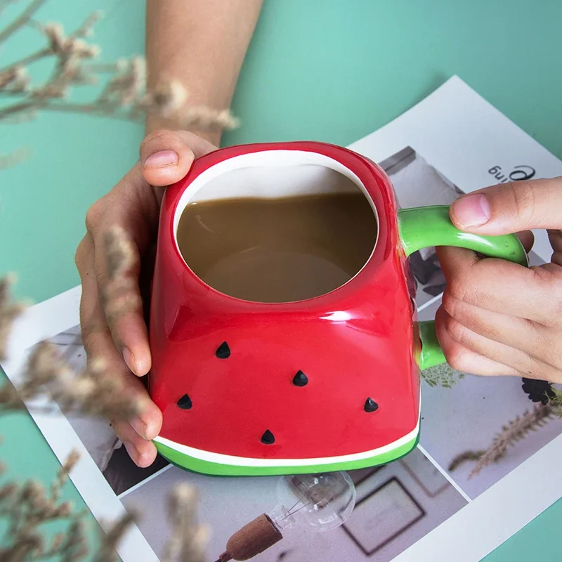 Creative Red Watermelon Cup Ceramic Net Red Mug Drinking Water Family Lovely Coffee Milk Cup Kawaii Mug