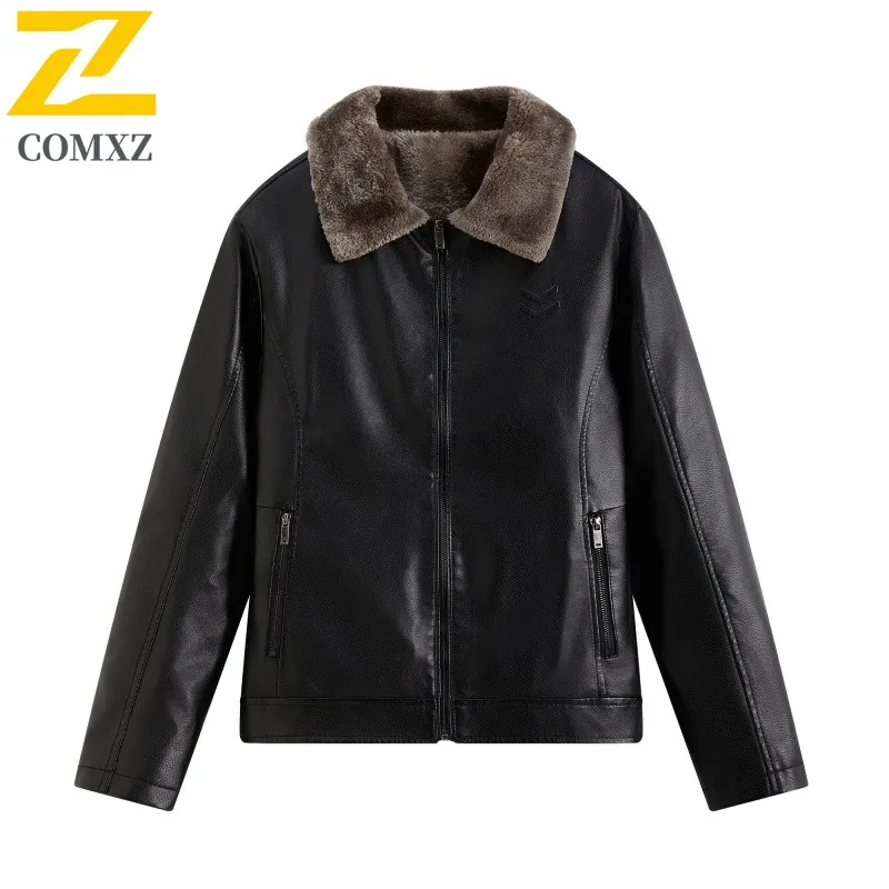 

COMXZ Men Outdoor Leather Jacket Thickened Riding Windproof Motorcycle Jacket Casual Daily Style Comfort Autumn Zipper Clothing