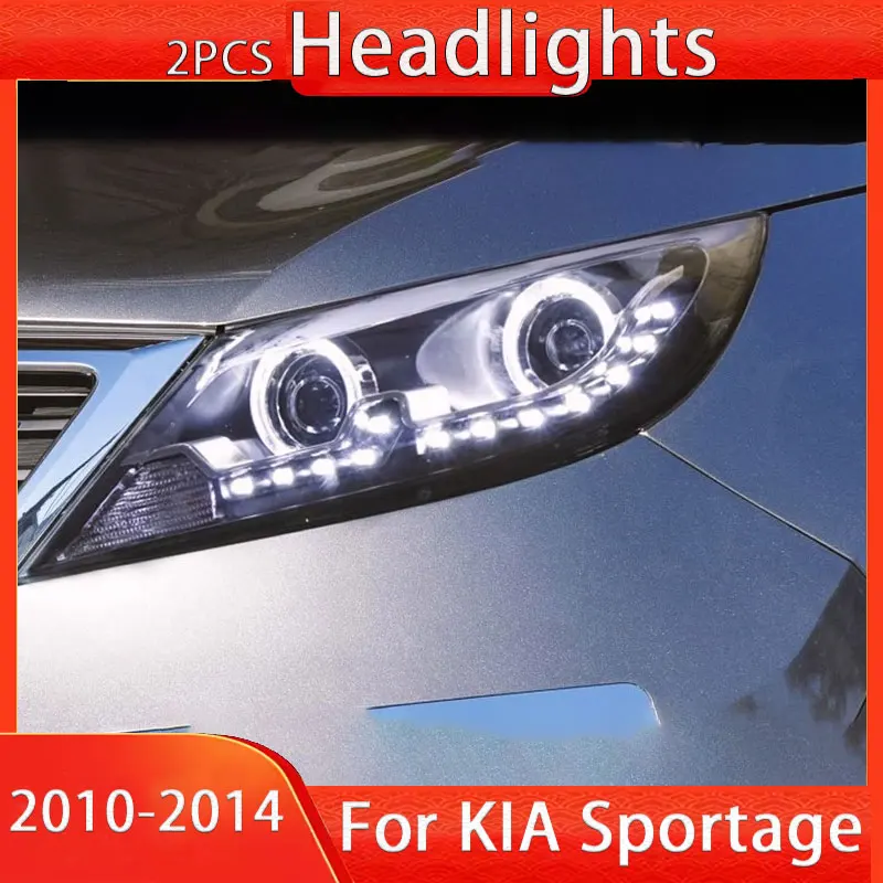 

Светодиодная фара для KIA Sportage Светодиодная фара 2010-2014 Фары Sportage DRL Указатель поворота Дальнего света Объектив проектора «Ангельский глаз»