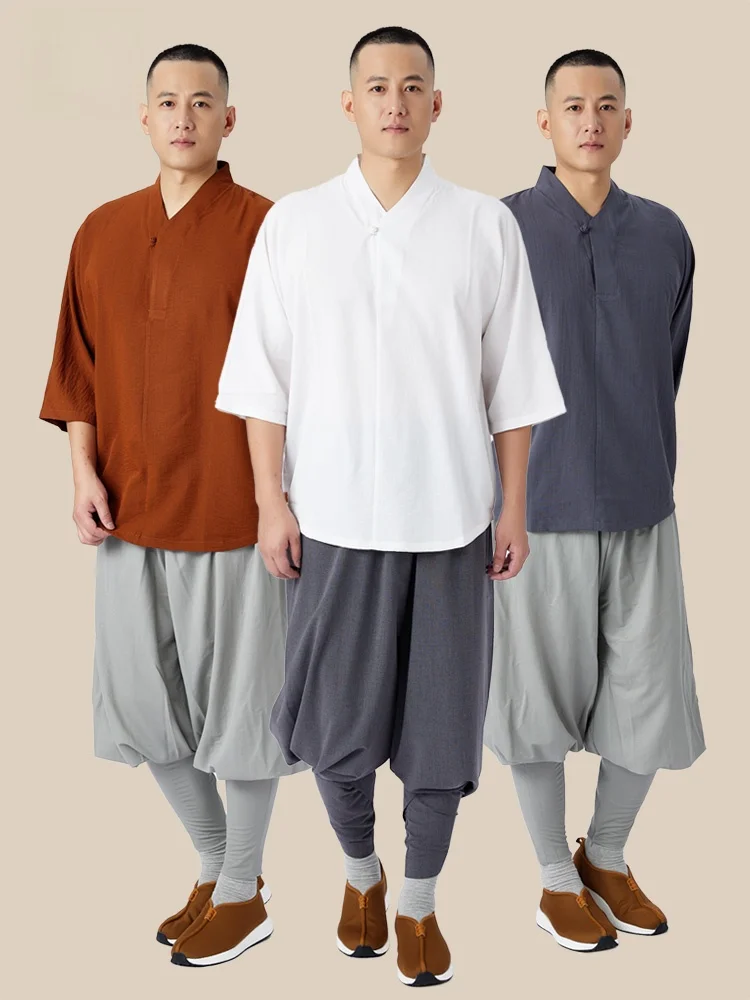 summer-zen-style-men's-t-shirt-loose-fit-lightweight-hemp-and-viscose-monastic-clothing-buddhist-layperson-meditation-robe