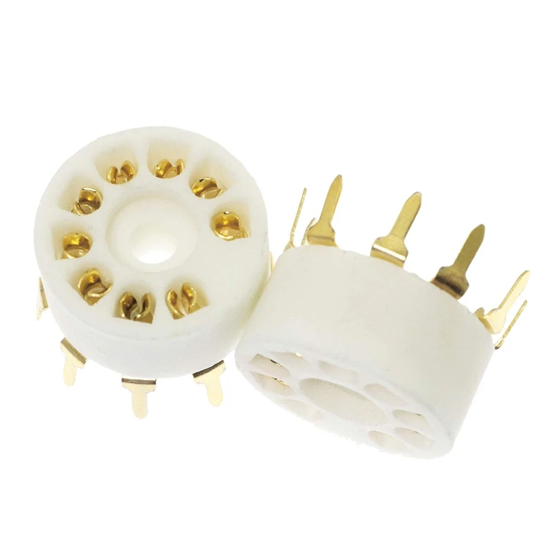 10PCS Ceramic 9Pin B9A PCB MOUNT Tube Socket For 12AX7 12AT7 12AU7 6DJ8 ECC82 5670 6922 Hifi Audio Vintage AMP Gold