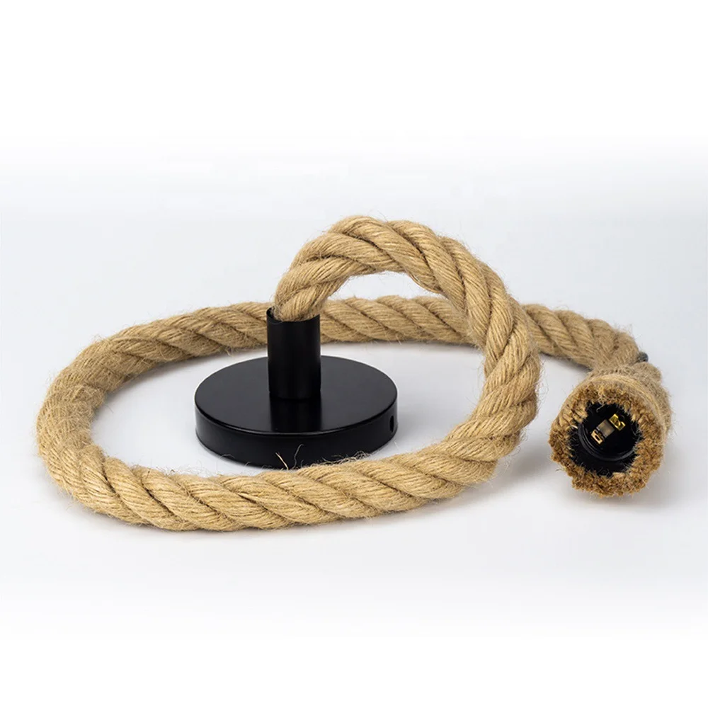 Industrial Style Hemp Rope Pendant Light E27 Socket with Hanging Cord for Restaurant Café Decorative Lighting Fixture